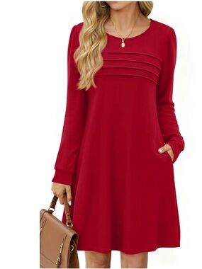 Fantaslook Women’s Pleated Long Sleeve Casual Dress with Pockets Size Small